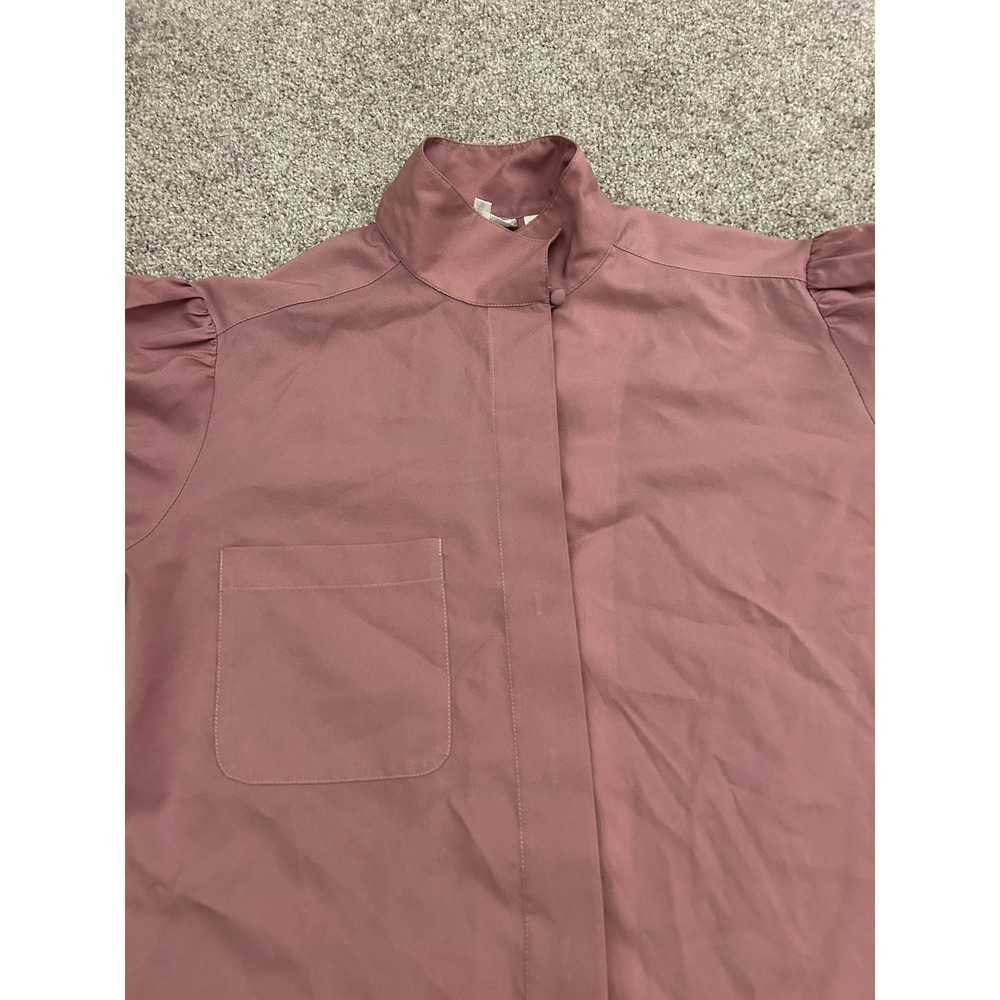 Lady Manhattan Blouse Womens 14 Mauve Pink Excellent Mock Neck Puff Sleeve Vtg